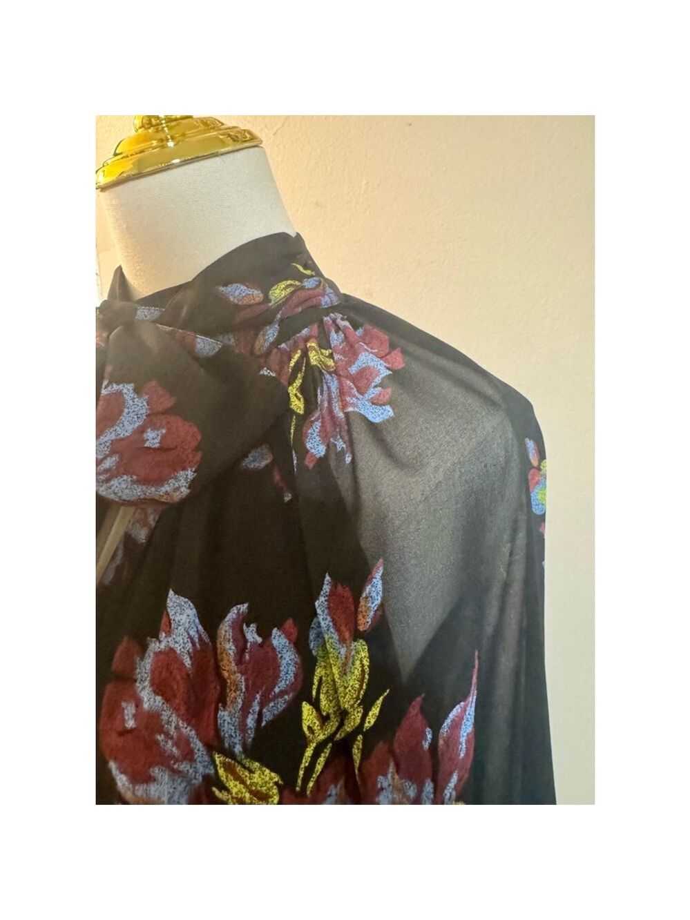 Cinq à Sept Revina Floral Print Mini Dress Black Size 0 Mock-neck Bow Key-hole - Picture 10 of 16